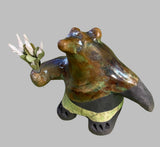 Alan Potter BEARSMF Small Bear With Green Copper Accent Holding Flowers