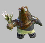 Alan Potter BEARSMF Small Bear With Green Copper Accent Holding Flowers