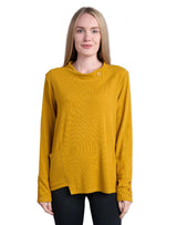 Shana 25688MST MUSTARD Solid Color With Stitch and Button Details Tunic Top With Pockets