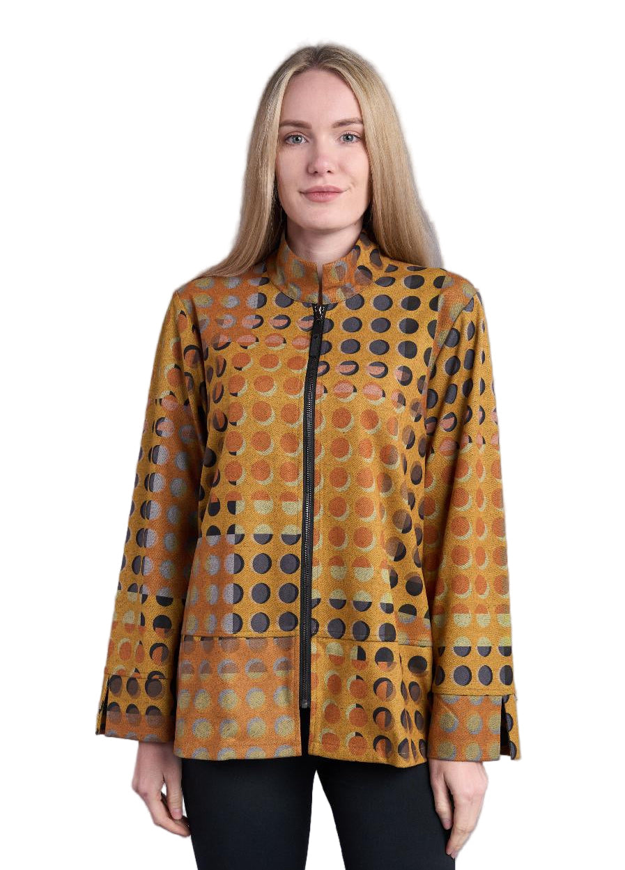 Shana 25838CR CIRCLES Printed Suede Zipper Front Jacket