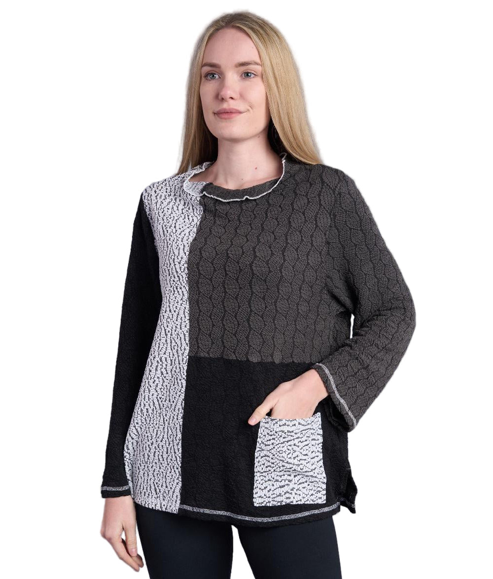 Shana 25865GY GREY Patch Knit Top