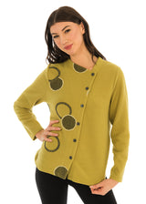 Trisha Tyler 11505LM Lime Offset Button Front Long Sleeve Cardigan With Bubble Print