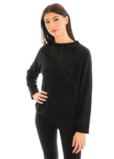 Trisha Tyler 11544BK Black Long Sleeve Sweater With White Embroidered Pic Stitch Accents