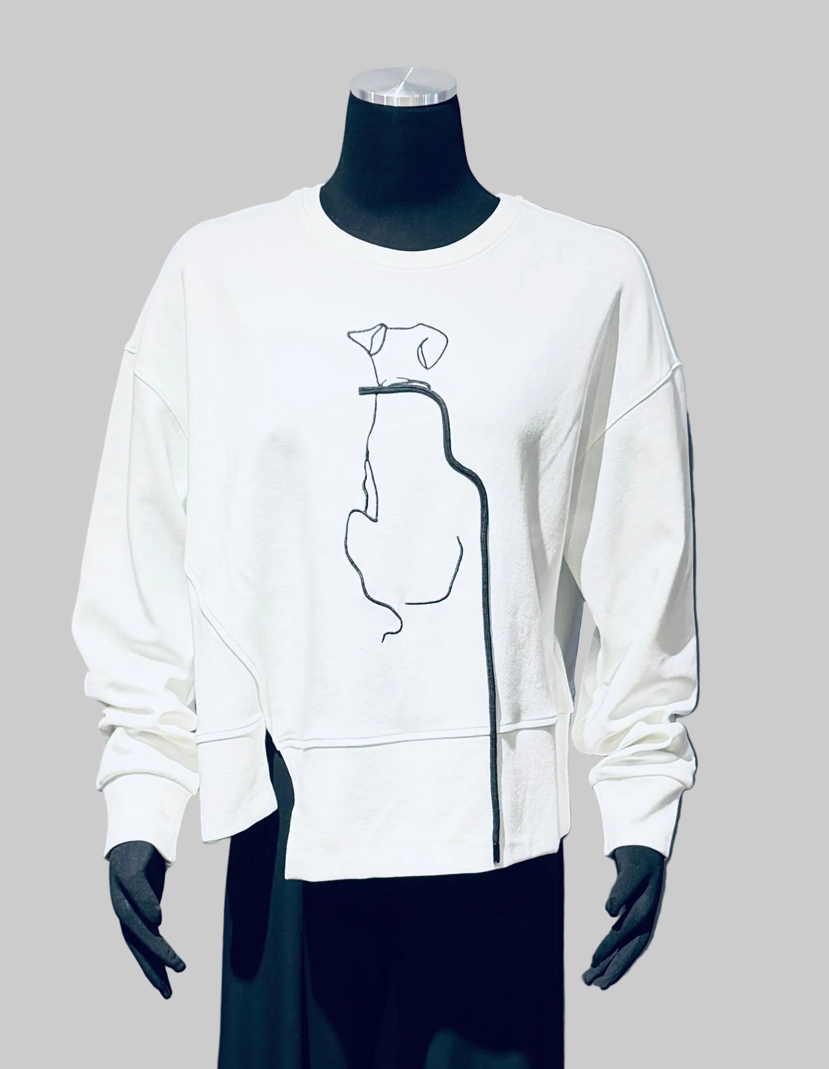 HAAKŌ H2002WT WHITE Dog & Leash Long Sleeve Boat Neck Drop Shoulder Sweatshirt