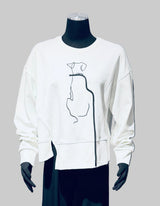 HAAKŌ H2002WT WHITE Dog & Leash Long Sleeve Boat Neck Drop Shoulder Sweatshirt
