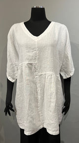 Cut Loose 4206877WT White One Size 100% Linen Shirred Blouse