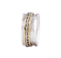Ritual Ring SG0183 Embossed Fluted Ring With 2 Brass & 1 Silver Twist Spinning Rings
