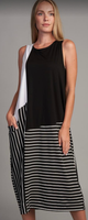 Shana 23138BW Black & White Solid & Stripe One Pocket Tank Dress