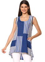 Parsley & Sage 23T18T4 KEEKEE Navy and Denim & White Striped patchwork Sleeveless Tunic
