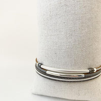Caracol 3171GRY Grey/Silver/Hematite Multi Strand Leather Bracelet With Metal Pieces & Chains