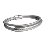 Caracol 3187GRYS Grey & Silver Double Strand Leather Bracelet With Matte Metal Tube