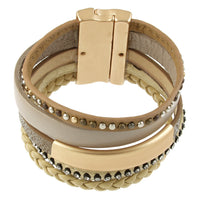 Origin 6168-2 TAUPE Matte Silver Double Stack Magnetic Leather Bracelet