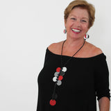Sylca LS22N51RB Red & Black Leather Arabella Pendant Necklace