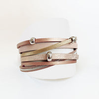 Caracol 3144NUD Nude Large Multistrand Leather Bracelet With Metal Beads & Chains
