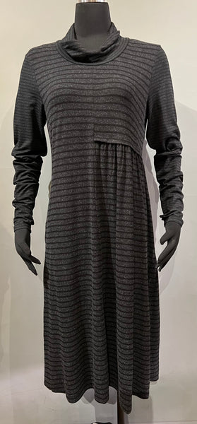 Kozan TS1143 Thick Stretch Knit Black Charcoal Stripe Juniper Dress
