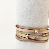 Caracol 3171COF Taupe/Bronze Multi Strand Leather Bracelet With Metal Pieces & Chains