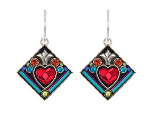 Firefly E266MC Large Heart in Diamond Shape Earrings Multicolor
