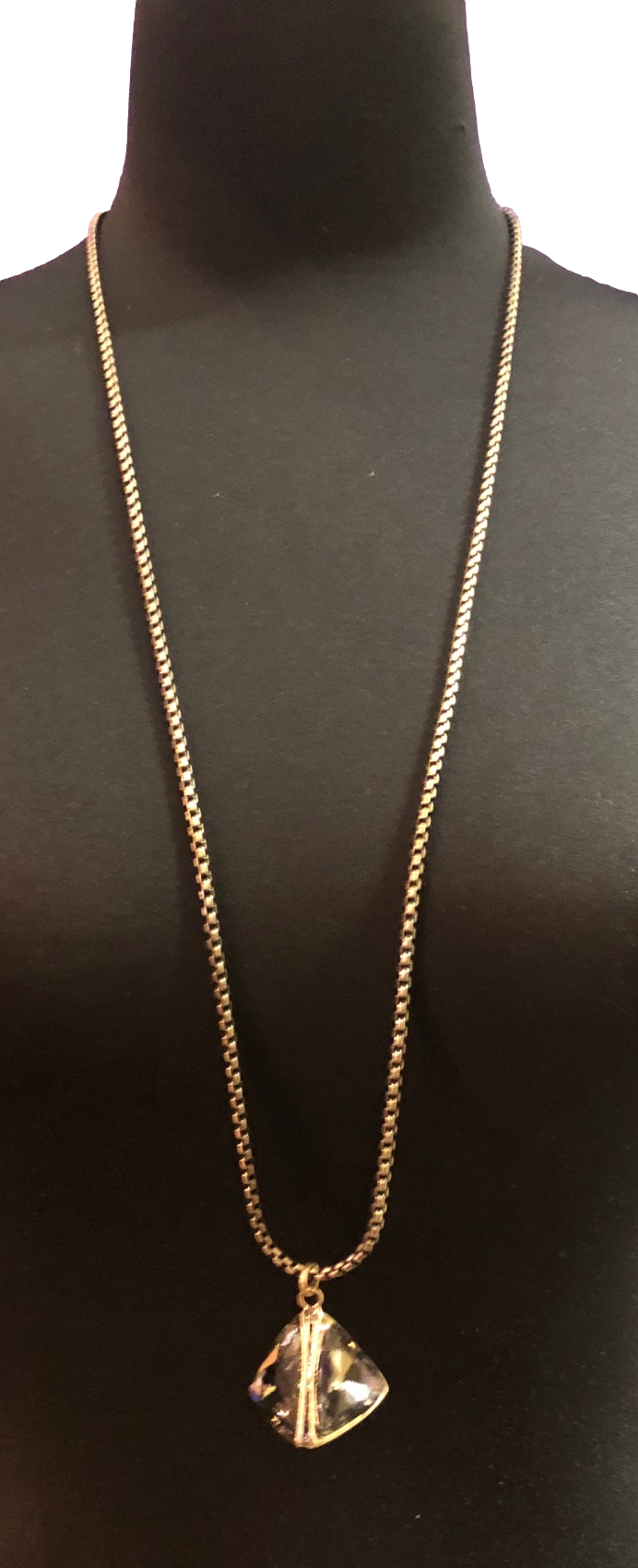 Escape From Paris FORA4101NAG Long Antique Gold Necklace With Black Diamond Multi Faced Pendant