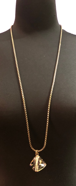 Escape From Paris FORA4101NAG Long Antique Gold Necklace With Black Diamond Multi Faced Pendant