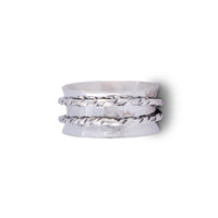 Ritual Ring JG0592 - Curved Sterling Silver Spinning Ring With Two Sterling Silver Rope Spinning Rings