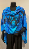 Spain In America PCBTQ Cobalt and Turquoise Romantic Floral Burnout Poncho
