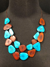 Canoa 2-STRAND Teal/Brown Tagua Necklace