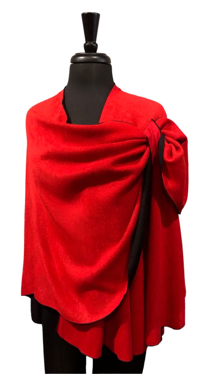 Rapti BSA Solid Red/Black Reversible One Size 100% Cashmere Buckle Shawl