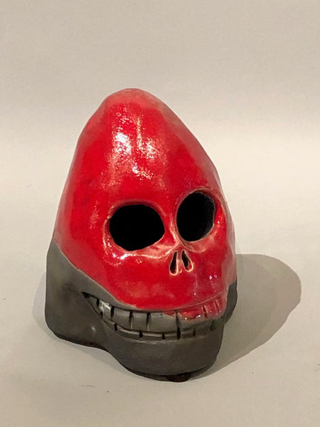 Alan Potter SKULLRHH 4” Red Skull Raku-Fired Ceramic Sculpture
