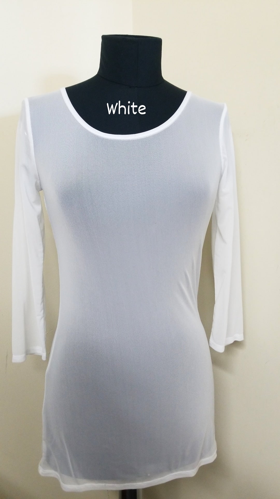 Mesmerize XRAYWT White X-Ray 3/4 Sleeve Mesh Top