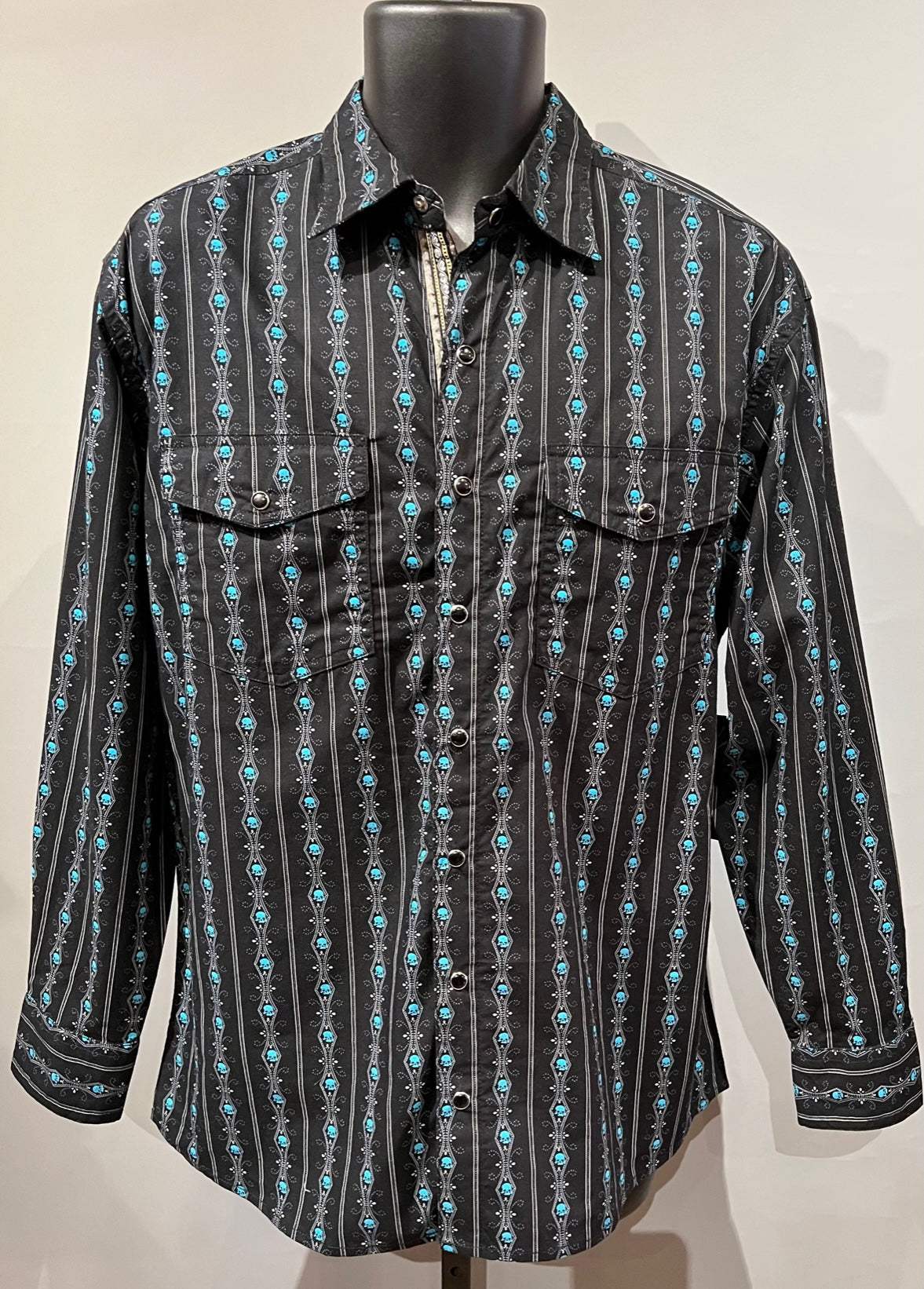 Scully PS-093 BLACK TURQUOISE Men’s Western Skull Shirt Black With Turquoise Skulls
