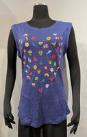 Paparazzi 3109MATN Navy Linen Jersey Sleeveless Top With Multicolor Embroidery