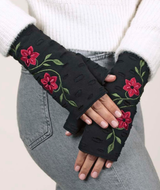 Rising Tide PRIMEB PRIMROSE EBONY One Size Cotton Jersey Fleece Lined Fingerless Gloves