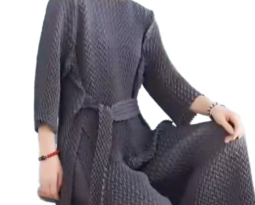 Vanité Couture 8888GY One-Size Grey Japanese Shibori Herringbone Pleated Hi-Lo Belted Top