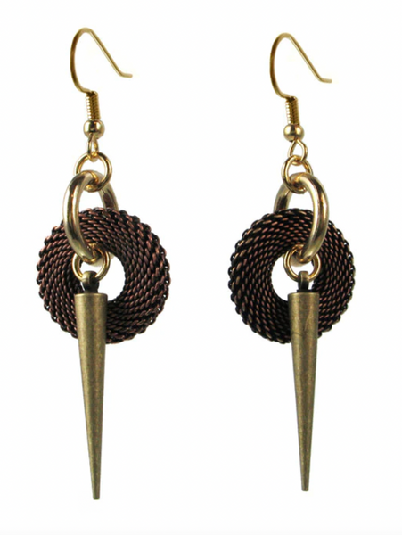 Erica Zap ME1605CBG Mesh Copper Brass & Gold Circle & Spike Earrings
