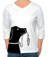 Marüshka White LABRADOR 3/4 Sleeve Black On White T-Shirt