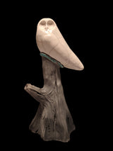 Alan Potter WHTOWL 12” White OWL On Tree Raku-Fired Ceramic Sculpture