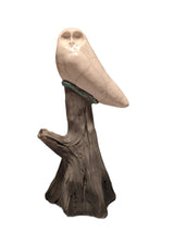 Alan Potter WHTOWL 12” White OWL On Tree Raku-Fired Ceramic Sculpture